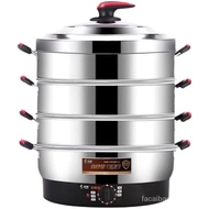 ✿Original✿Electric Steamer Steamed Buns Steamer Household Large Capacity40/47/52cmElectric Steamer Three-Layer Commercial Multi-Functional Stainless Steel Electric Cooker Steamer