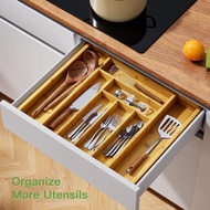 Bamboo Partition Storage Box Retractable Kitchen Knives Tableware Storage Box Organizing Box Extenda