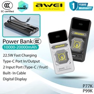 【3C Certified】Awei P77K 10000mAh Powerbank 22.5W Fast Charging Power Bank Awei P99K 20000mAh Powerba
