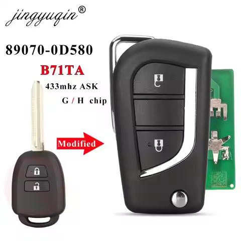 jingyuqin 89070-0D580 B71TA 433MHz Modified Flip Remote Car Key FOB for Toyota Yaris 2014-2017 Vios 