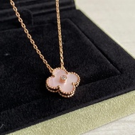 New Pink ** Van Cleef & Arpels Four-Leaf Clover Agate with Drill Necklace Full Package