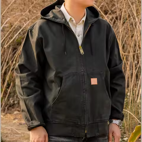 Red Tornado Unlined Duck Active Jacket Vintage Americana Workwear Fall Men Hooded Coat