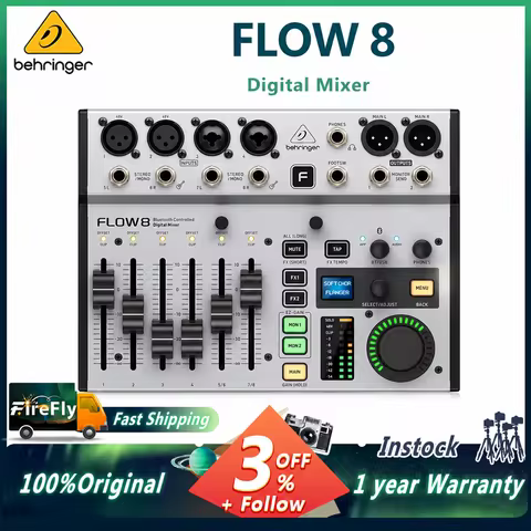 Behringer FLOW 8 FLOW8 Digital Mixer with Bluetooth Audio and Control 10x2 USB Audio Interface Two M