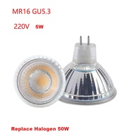 MR16 GU5.3แบบกลมไฟสปอตไลต์ COB แก้วหลอดไฟ LED หลอดฮาโลเจน5W 3000K 6000K 50W