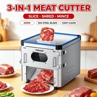 💥24H shipping💥TERUISI Commercial Meat Slicer 400W, 3‑in‑1 Slicer Shredder Mincer, 304 Stainless Stee