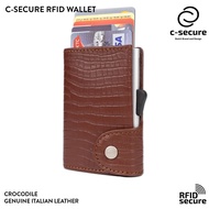 C-SECURE [พร้อมส่ง] กระเป๋าใส่บัตร กระเป๋าสตางค์ ใส่เหรียญ หนังแท้ ลายจระเข้ RFID Croco coin wallet