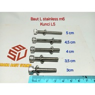 Stainless steel L bolt m6*30 - 35 - 40 - 45 - 50 (3 to 5 cm/) L5 key