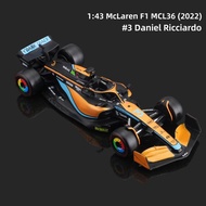 Bburago 1:43 2022 McLaren F1 ทีม MCL36 3 Daniel Ricciardo 4 Lando Norris ของเล่นโลหะผสมรุ่น Super Fo