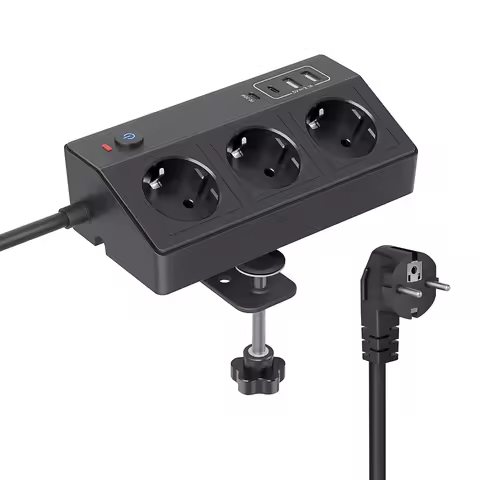 Euro specification desktop USB-C PD 20W socket with 3 sockets and 4 USB ports, 2 meter cable for hom