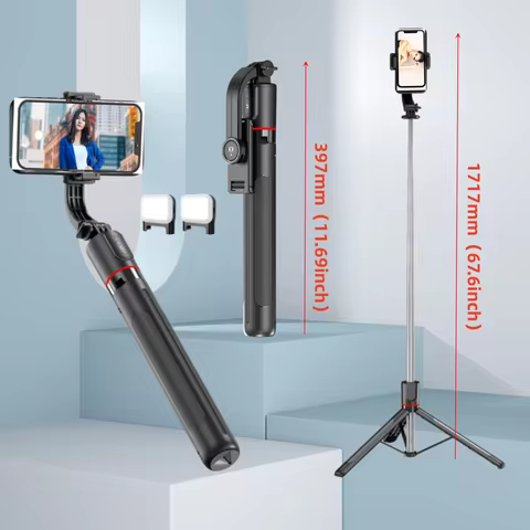 Gimbal Stabilizer Selfie Stick Tripod Gimbal 360 Rotation Following Shooting Mode with Light For iPh