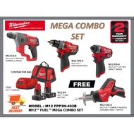 MILWAUKEE M12FPP3N-402B MEGA COMBO SET (M12 CH-0 + M12 FPD-0 + M12 FID-0 + M12CHZ-0) WITH 4.0AH BATTERY &amp; CHARGER