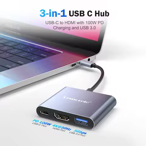 LEMORELE 3 in 1 USB C Hub PD 100W Docking Station Type C to HDMI Hub AdapterMultiport Adapter for Ma