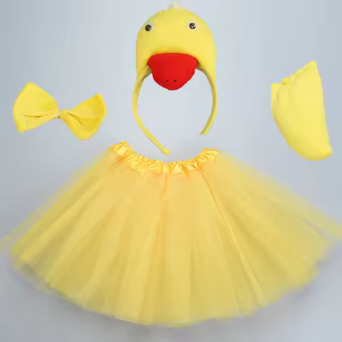 Children Kids Yellow White Animal Duck Animals Headband Tail Skirt Party Props Birthday Halloween Co