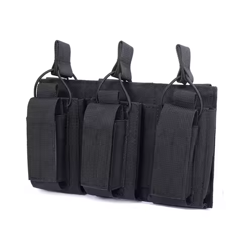 Tactical MOLLE Triple Double-Layer Magazine Pouch Universal Rifle Mag Holder Open Top Mag Bag Compat