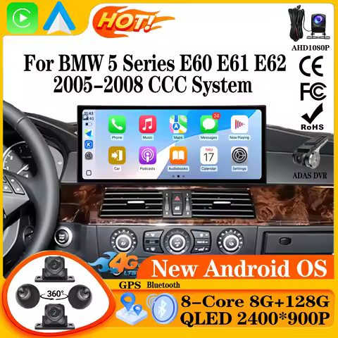 Wifi Car Radio GPS Navigation Android 15 Multimedia Player 4G For BMW 5 Series E60 E61 E62 2005-2008