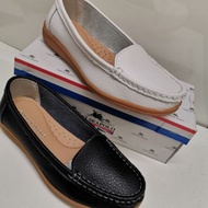 Ready stock Kasut POLO Perempuan Women Leather Shoes Black /white/khaki Kasut Office Kasut Casual Fo