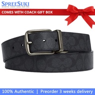 Coach Men Men Belt In Gift Box Harness Buckle Cut To Size Reversible Belt, 38 Mm Gunmetal Charcoal B