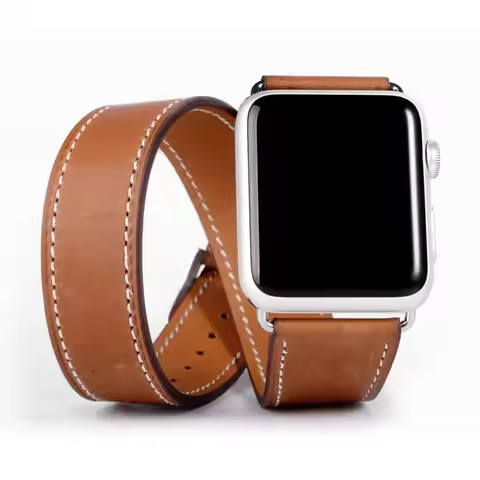 Double Tour Strap for Apple watch band 45mm 41mm 44mm/40mm 42mm/38mm Leather watchband bracelet iWat