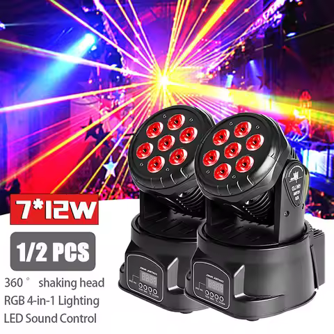 1/2PCS 7x12W LED Moving Head Light 4 IN 1 RGBW Professional Stage Effect DMX512 Wash Lights for Disc