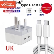 HdoorLink 40W/20W USB C Fast Charger UK Plug Dual PD Fast Charger Dual Type-c Port Adapter