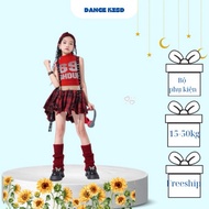 Personality hiphop dance dress, plaid skirt, street dance style crop top, size 15-47kg