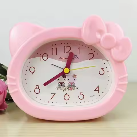 Kawaii Hello Kitty Home Alarm Clock Cartoon Anime Character Design Bedroom Decoration Night Light Al