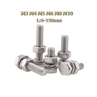 M3M4M5M6M8M10 sus316 Hex Bolt and Nut DIN933 Full Thread Skru Screw Bolt【YHL】