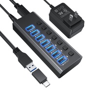 Powered USB 3.0 Hub USB Extension Data Splitter & Power Hub Fit for Laptop and Printer