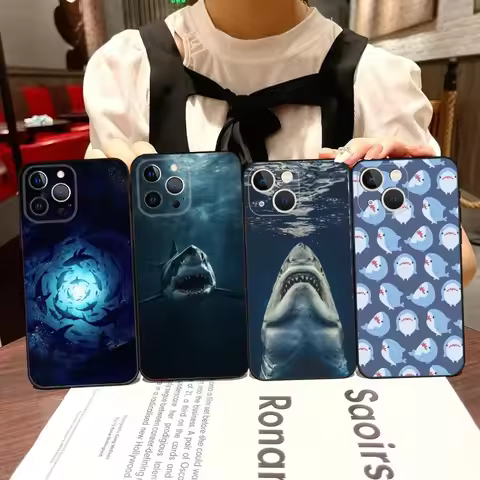 Shark Giant Creature Phone Case For iPhone 16,15,14,13,12,11,Pro,X,XS,Max,XR,Plus,Mini Black Soft Si