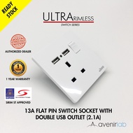 reTouch Ultra Rimless 13A Flat Pin Switch Socket Double USB Outlet 2.1A [WHITE]
