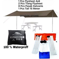 Complete Package Of 4x6 Flysheet Poles Rope Pegs, 4x6 Flysheet+Flysheet Pole+Peg+Rope