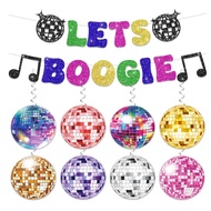 80's 90s Disco Themed Party Decorations Let's Boogie Banner Disco Ball Hanging Swirls Backdrop 70s H