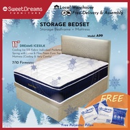 A99 Bed Frame | Frame + 11" Ice Silk Mattress Bundle Package | Single/Super Single/Queen/King Storage Bed | Divan Bed