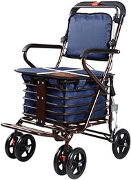 Seniors Shopping For Grocery Carts, Multifunctional Folding Walker With Seat, Disabled Walker Trolley Implementation, Large-Capacity Shopping Bag + Side Brake + Removable Foot Pedal Lightweight