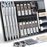 STAGEEK Metal Mechanical Pencil Set 21Pcs with 0.3-2mm Lead Holders, 10 Graphite Refills HB-4B, Eras