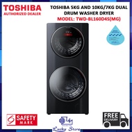 (BULKY) TOSHIBA TWD-BL160D4S(MG) 5KG AND 10KG/7KG DUAL DRUM WASHER DRYER, 4 TICKS, 2 YEARS WARRANTY