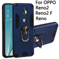 หรูหราเกราะกันกระแทกกรณีโทรศัพท์สำหรับ OPPO Reno reno2/reno2 F ปกหลังรถผู้ถือโลหะแหวนกันชนกรณีเชลล์