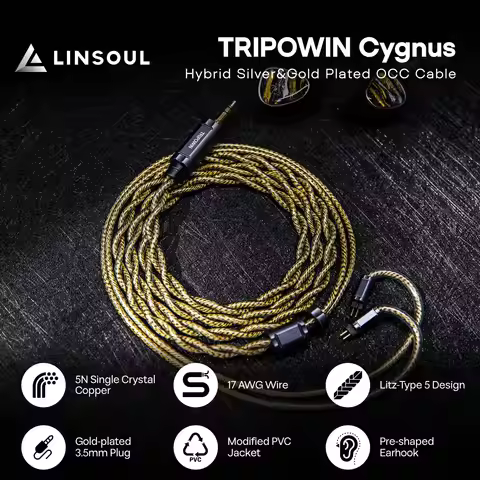 Linsoul Tripowin Cygnus Hybrid Single Crystal Copper IEM Cable, Litz TYPE5 & AWG 17 Earphone Cord, H