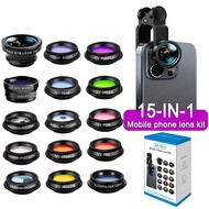 15-In-1 New Mobile Phone Lens Kit, Fisheye + Wide Angle + Macro + CPL + Starburst + Filter Set, With