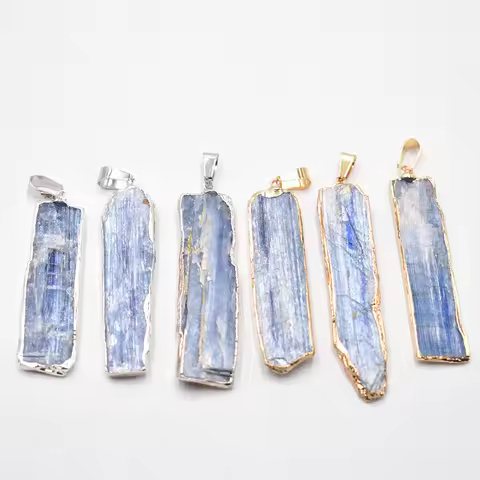 Wholesale 6pcs/lot Natural Stone Blue Kyanite Pendant Jewelry gold colour Edge Blue Kyanite Earring 