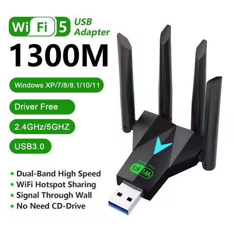 1300Mbps WiFi USB Adapter Dual Band 2.4G/5Ghz Wi-Fi Dongle USB3.0 802.11AC 4-Antenna Wireless Receiv