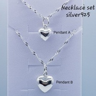 (love plain)Necklace set with heart shaped pendent original silver925 perak tulen