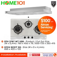 EF Semi Integrated Hood 90cm EFCH 9231T SS &amp; Built In Hob 3 Burners EFH 3767 WT VSB