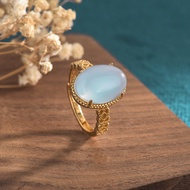 Her Lab Jewelry | แหวนทอง24K แฟชั่นย้อนยุคแหวนทองทองแท้พลอยโมราธรรมชาติฝังอัญมณีเครื่องประดับเสื้อผ้าชั้นสูง
