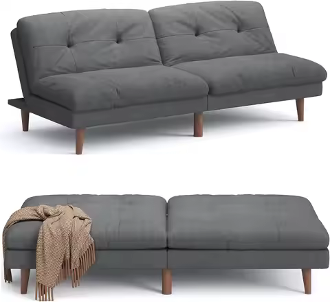 67'' Futon Couch, Modern Futon Sofa Bed with Adjustable Backrest | Convertible Sleeper Sofa Bed, Lin