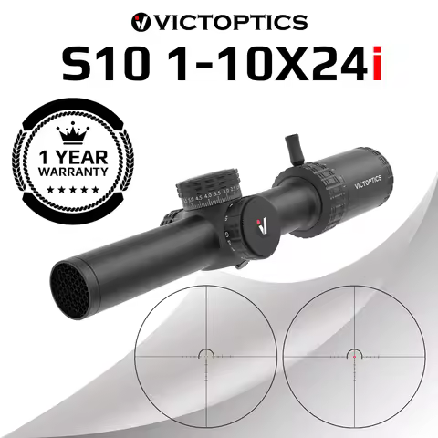 VictOptics S10 1-10x24i Rifle Scope Fiber Reticle 5-Level Illumination Long Eye Relief Wide FOV 1/4 