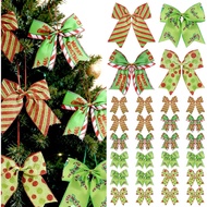 24 Keping Riben Krismas Merah Hijau 6 Inci, Riben Hiasan Krismas Besar, Riben Berkilau Polka Dot, Ri