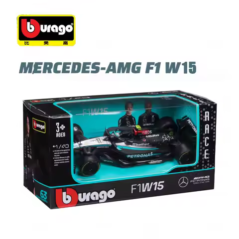Burago1:43 Mercedes Benz Amg f1 Car Model Racing Car Model W15 Simulation Alloy 2024 Formula Car Kid