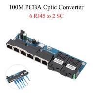 10M/100M Fiber Optic Media Converter PCBA Board 6 RJ45 to 2 SC A+B Optic Connector 1310nm/1550nm Por