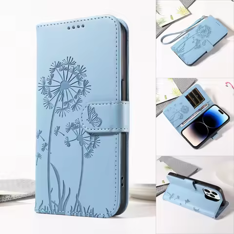 Embossed Dandelion Magnetic Flip Wallet Case for Xiaomi Redmi Note 14 13 12 11 10 Pro Plus 4G 5G | P